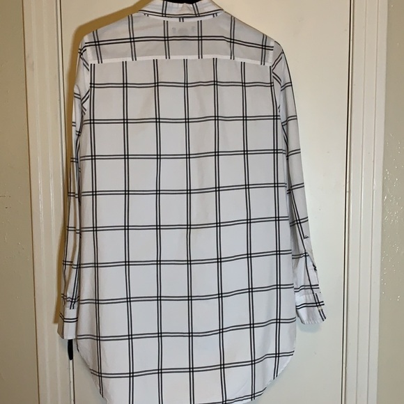 Gap High/Low Button Down Window Pane BoyFriend Shirt, - Picture 2 of 5